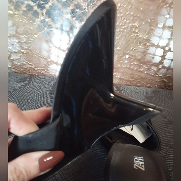 Zara Nwt Black Open-Toe Wedge Heels - Picture 7 of 14